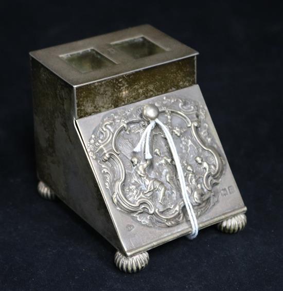 An Edwardian silver combination double stamp box/ pen wipe, by J. Batson & Son, London, 1902, 2.75in.